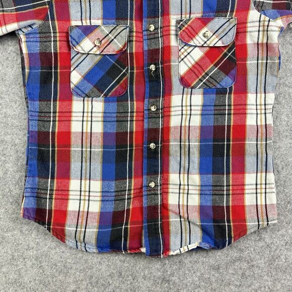 Vintage Five Brother Shirt Mens Medium Red Blue Plaid Flannel Union Made USA 90s - Picture 4 of 12